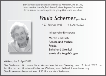 Traueranzeige von Paula Scherner von FZ