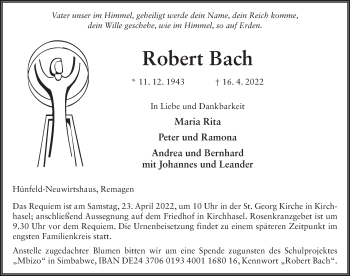Traueranzeige von Robert Bach von FZ