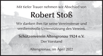 Traueranzeige von Robert Stoß von FZ