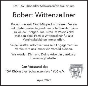 Traueranzeige von Robert Wittenzellner von FZ