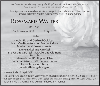 Traueranzeige von Rosemarie Walter von FZ