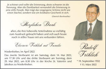 Traueranzeige von Rudolf Fröhlich von FZ