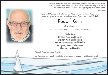 Traueranzeige von Rudolf Kern von FZ