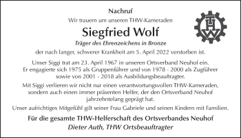 Traueranzeige von Siegfried Wolf von FZ