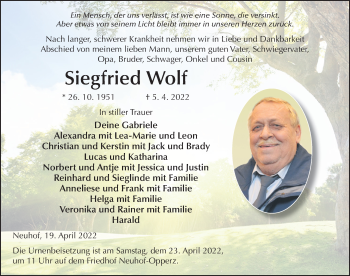 Traueranzeige von Siegfried Wolf von FZ