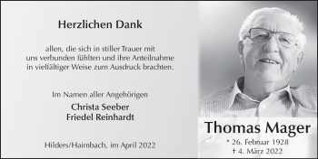 Traueranzeige von Thomas Mager von FZ