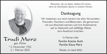 Traueranzeige von Trudi Merz von FZ