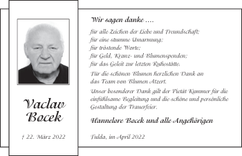 Traueranzeige von Vaclav Bocek von FZ