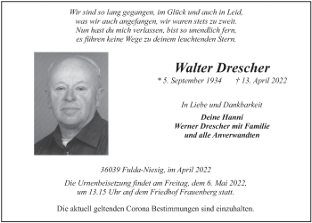 Traueranzeige von Walter Drescher von FZ