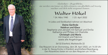 Traueranzeige von Walter Hökel von FZ