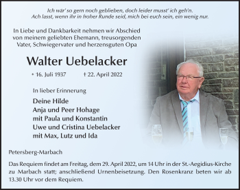 Traueranzeige von Walter Uebelacker von FZ