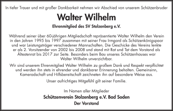 Traueranzeige von Walter Wilhelm von FZ