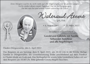 Traueranzeige von Waltraud Atzert von FZ
