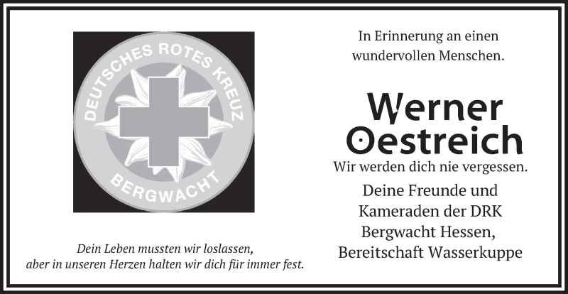  Traueranzeige für Werner Oestreich vom 08.04.2022 aus FZ