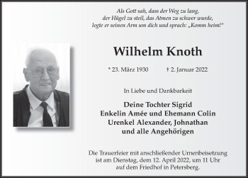 Traueranzeige von Wilhelm Knoth von FZ