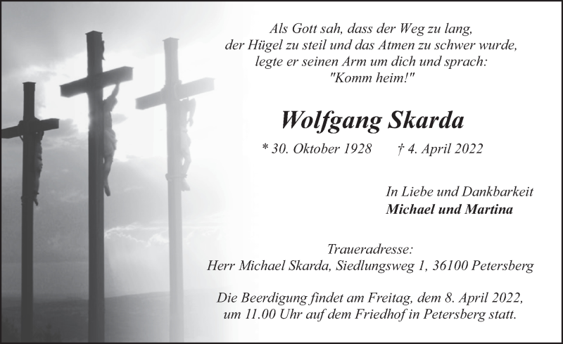  Traueranzeige für Wolfgang Skarda vom 06.04.2022 aus FZ