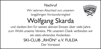 Traueranzeige von Wolfgang Skarda von FZ