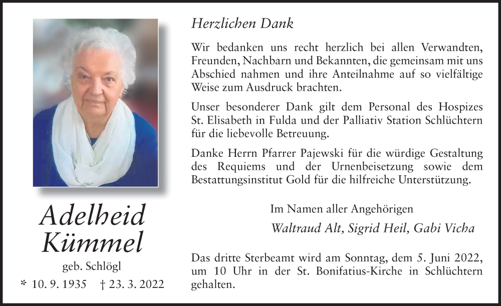  Traueranzeige für Adelheid Kümmel vom 25.05.2022 aus FZ