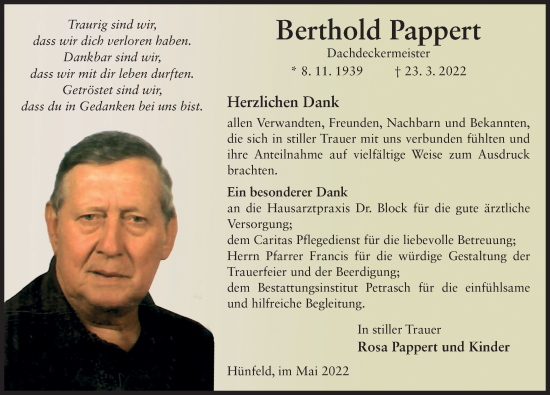Traueranzeige von Berthold Pappert von FZ