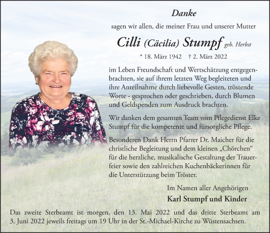 Traueranzeige von Cäcilia Stumpf von FZ