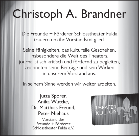 Traueranzeige von Christoph A. Brandner von FZ