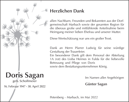 Traueranzeige von Doris Sagan von FZ