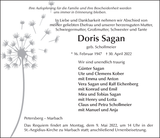 Traueranzeige von Doris Sagan von FZ