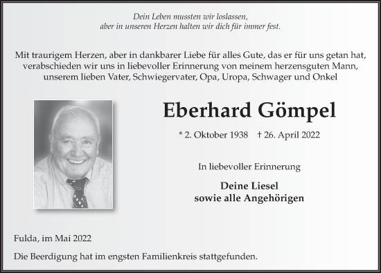 Traueranzeige von Eberhard Gömpel von FZ