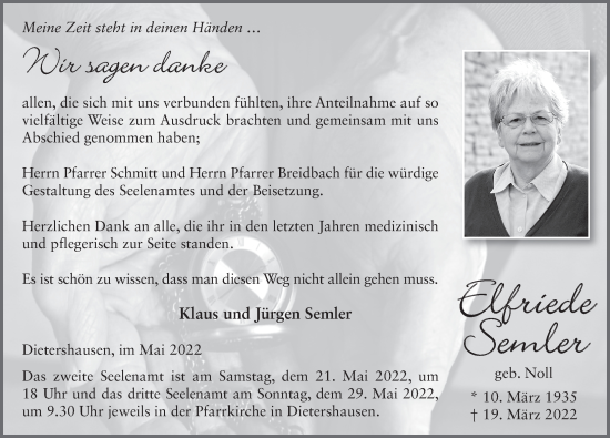 Traueranzeige von Elfriede Semler von FZ