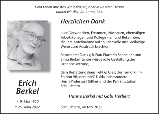 Traueranzeige von Erich Berkel von FZ