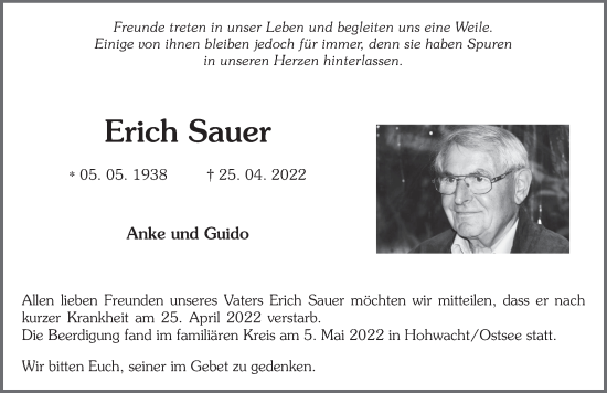 Traueranzeige von Erich Sauer von FZ