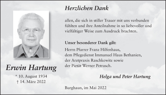 Traueranzeige von Erwin Hartung von FZ