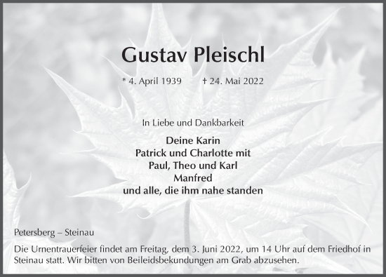Traueranzeige von Gustav Pleischl von FZ
