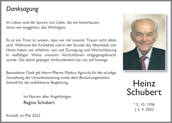 Traueranzeige von Heinz Schubert von FZ