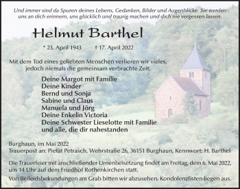 Traueranzeige von Helmut Barthel von FZ