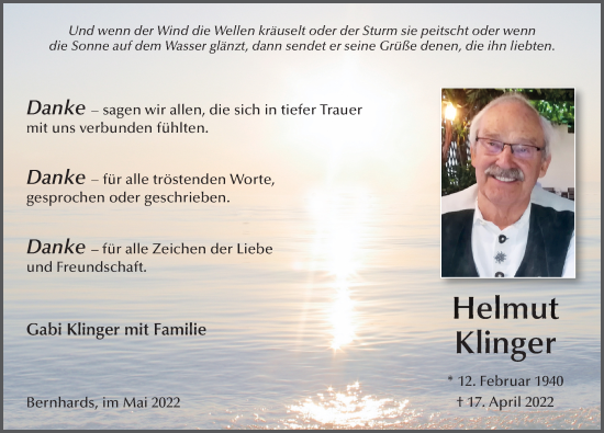 Traueranzeige von Helmut Klinger von FZ