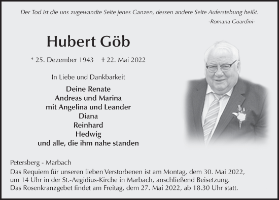 Traueranzeige von Hubert Göb von FZ