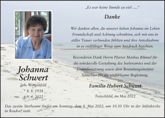 Traueranzeige von Johanna Schwert von FZ
