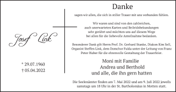 Traueranzeige von Josef Link von FZ