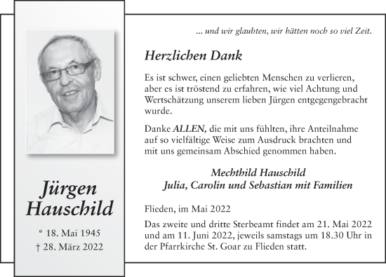 Traueranzeige von Jürgen Hauschild von FZ