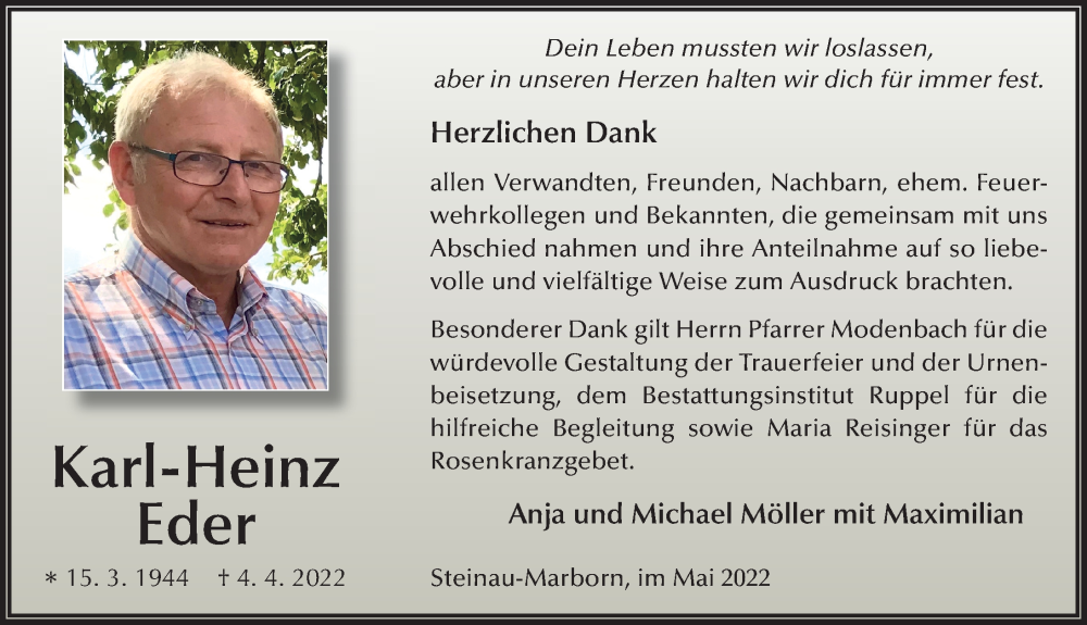  Traueranzeige für Karl-Heinz Eder vom 12.05.2022 aus FZ