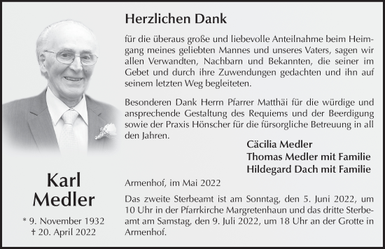 Traueranzeige von Karl Medler von FZ