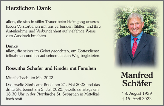 Traueranzeige von Manfred Schäfer von FZ