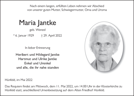 Traueranzeige von Maria Jantke von FZ