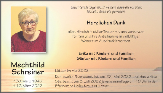 Traueranzeige von Mechthild Schreiner von FZ