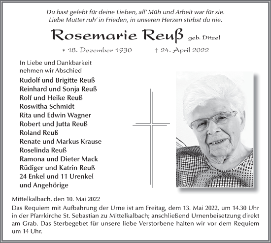 Traueranzeige von Rosemarie Reuß von FZ