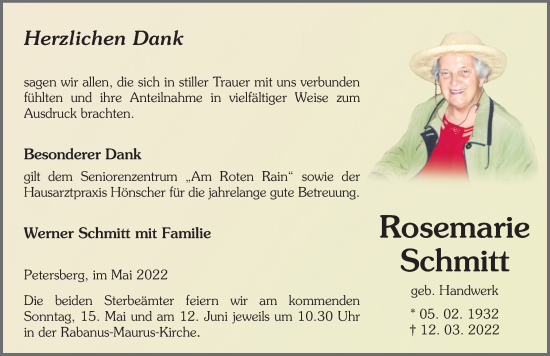 Traueranzeige von Rosemarie Schmitt von FZ