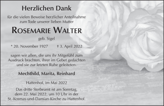 Traueranzeige von Rosemarie Walter von FZ