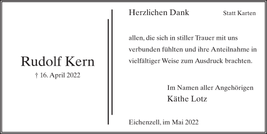 Traueranzeige von Rudolf Kern von FZ
