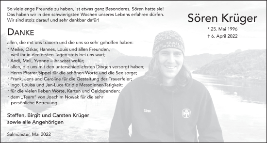 Traueranzeige von Sören Krüger von FZ